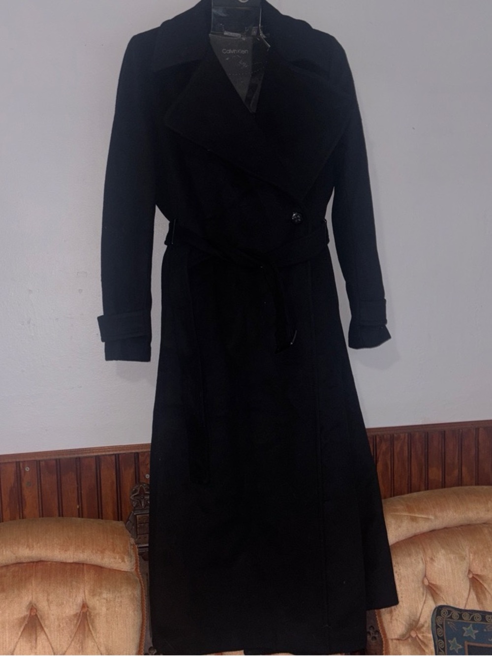 Calvin Klein Black Long Trench Coat with Belt